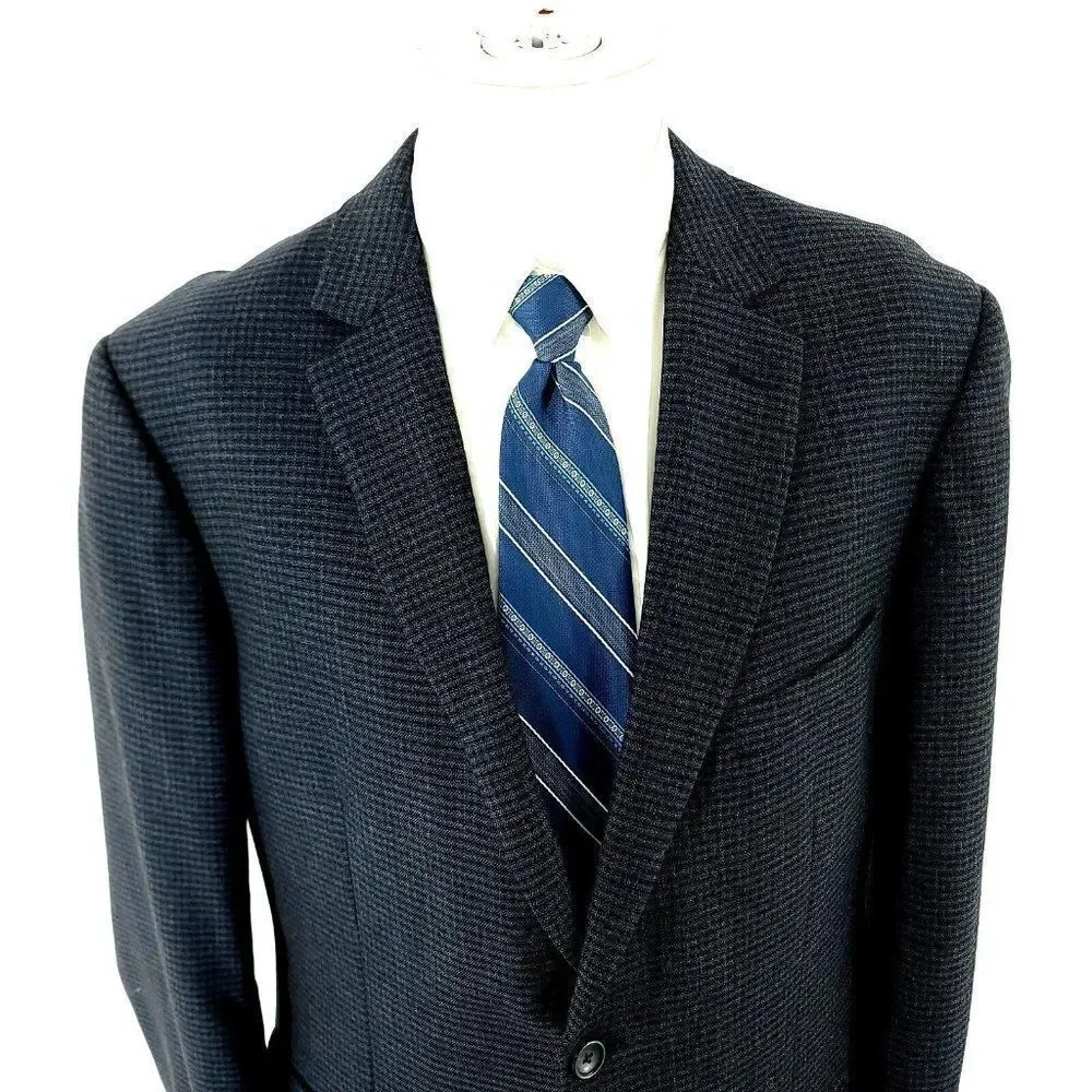 Pronto Uomo Platinum Wool 2 Button Sport Coat 42R Blue Check Tagged 44L See Desc